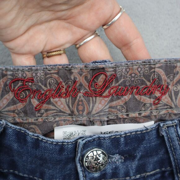 English Laundry Pants Mens 32 Blue Straight Medium Wash Denim Logo Jeans - Picture 4 of 16